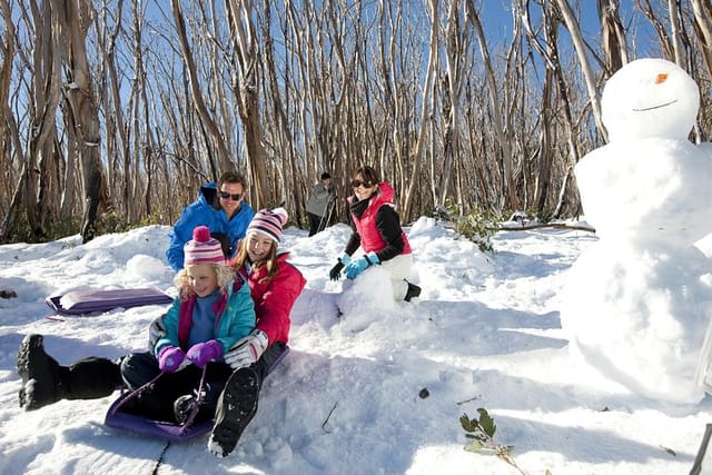 Family fun in the snow at Lake Mountain