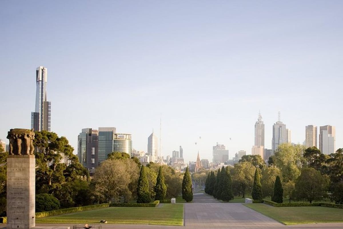Melbourne City Skyline and Shrine of Remembrance Gardens